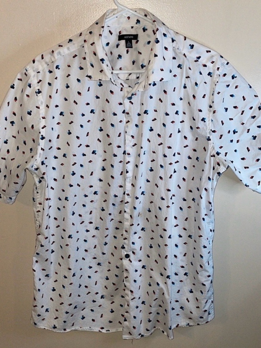 Alfani Men’s White Short-Sleeve Button-Up Shirt with Geometric Design Print